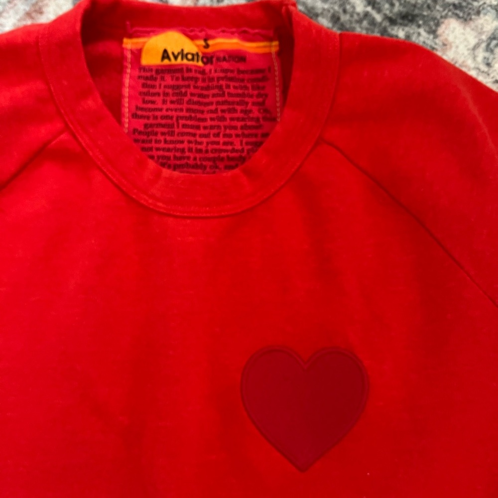 Aviator Nation Red Small Crewneck w/ Embroidered Heart | Limited Edition - Picture 5 of 7